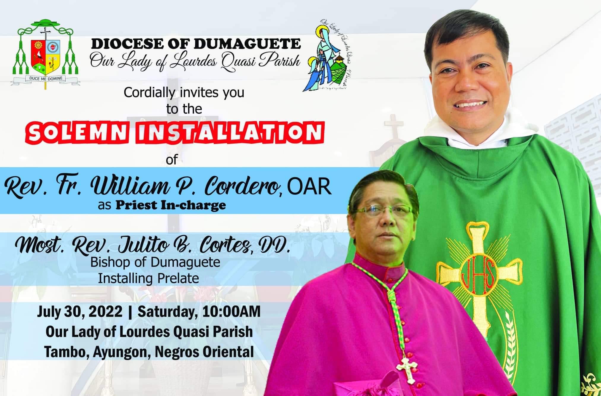 Invitation: Solemn Installation of Fray Cordero, OAR – Agustinos Recoletos