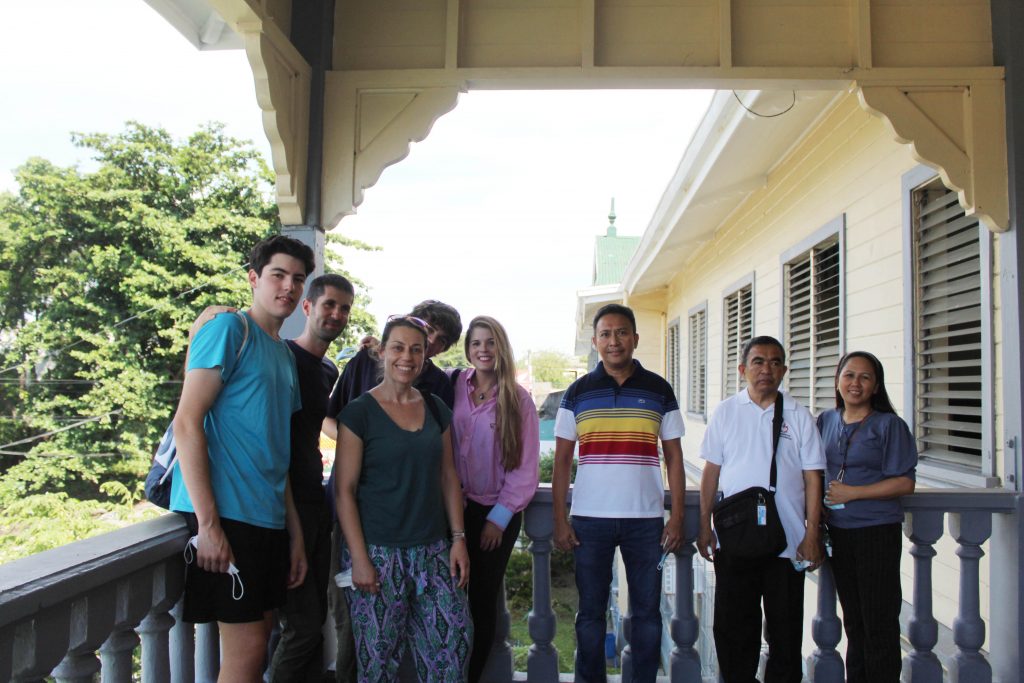 ARCORES International Volunteers. (L-R) Jaime Sanz, Ernesto Vidal, Sara Romero, Nuño Montejo (behind) and Marina Almanza with Rev. Fr. Joel Alve, OAR, Rev. Fr. Cristituto Palomar, OAR and Elinor Mariano of Resource Handumanan.