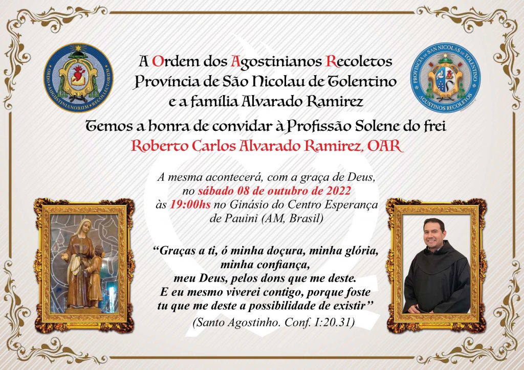 Invitación profesión solemne Roberto Carlos Alvarado Ramírez